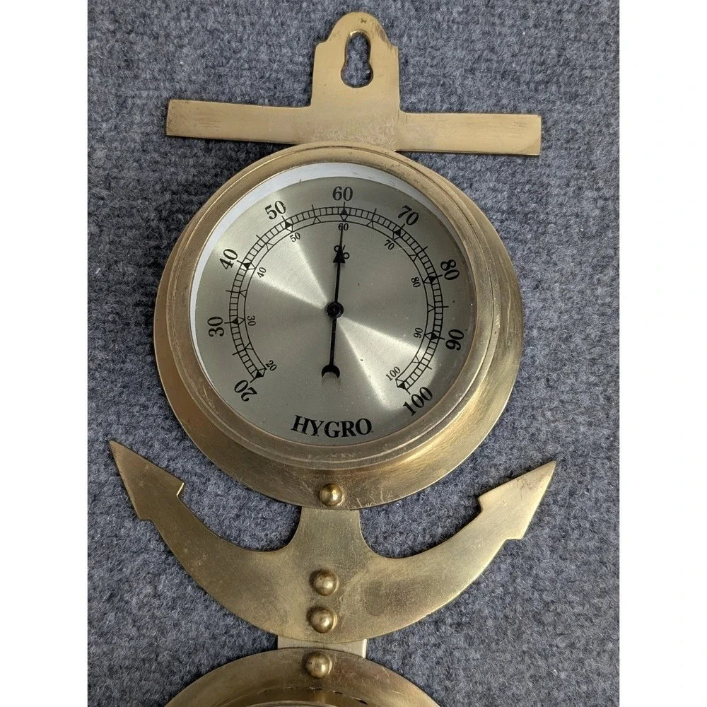 Vintage Brass Anchor Wall Weather Station Quartz Clock Thermometer Hygro READ
